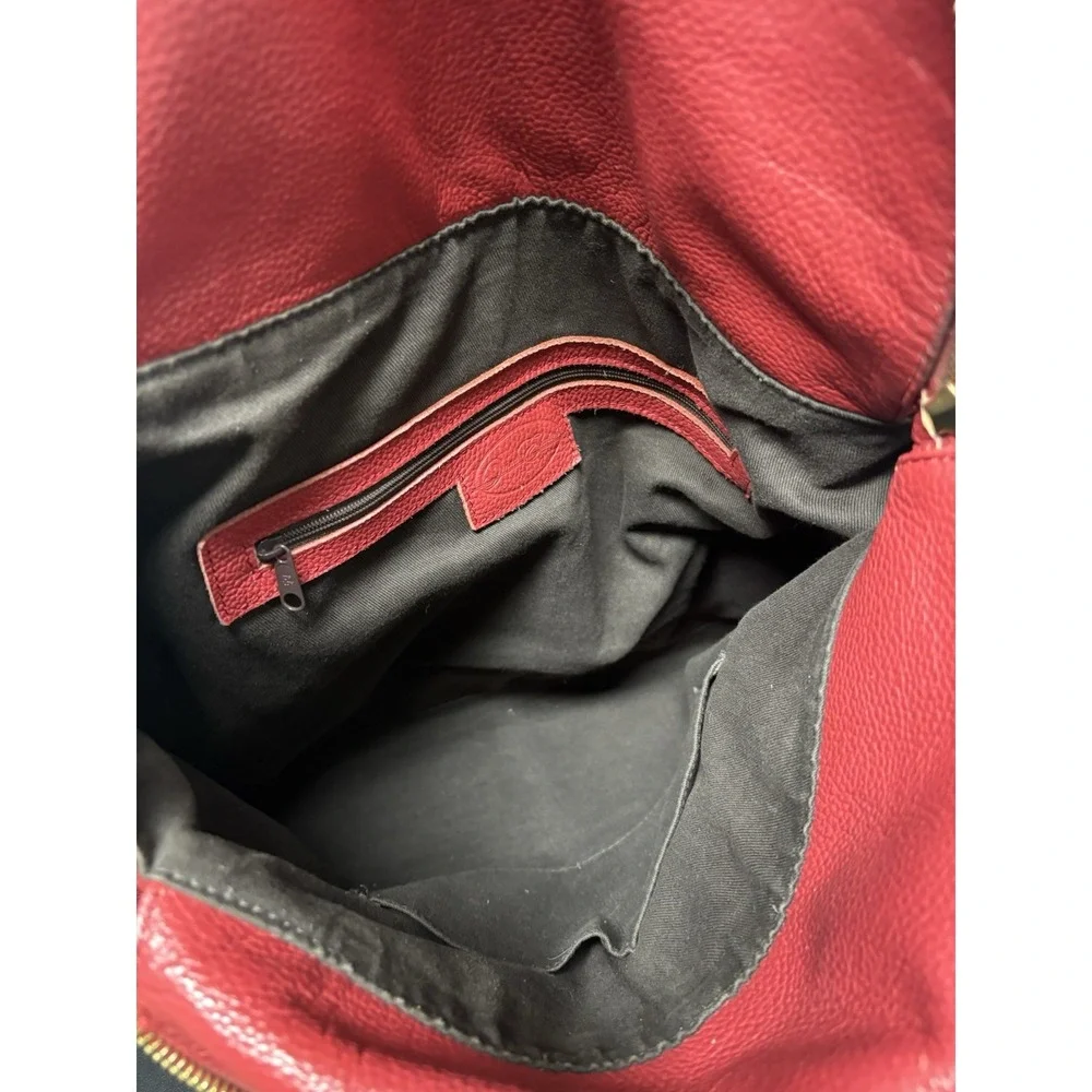 ONNA EHRLICH RACHEL Red Pebbled Leather Large Hobo Bag Purse Tassle Designer Zip